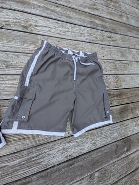 Vintage Tony Hawk Gray Swim Board Shorts with White Trim